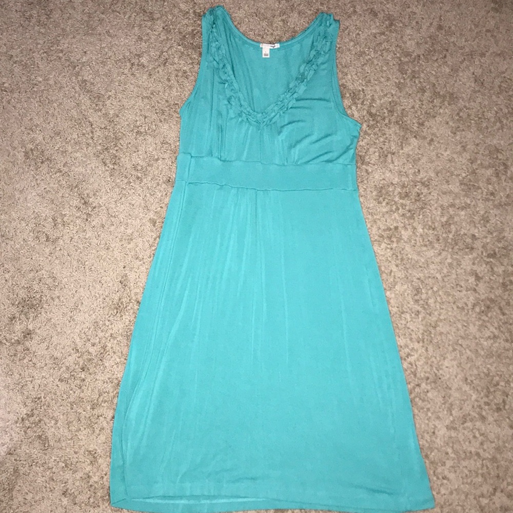 Turquoise Halogen dress with ruffle neck detail, L